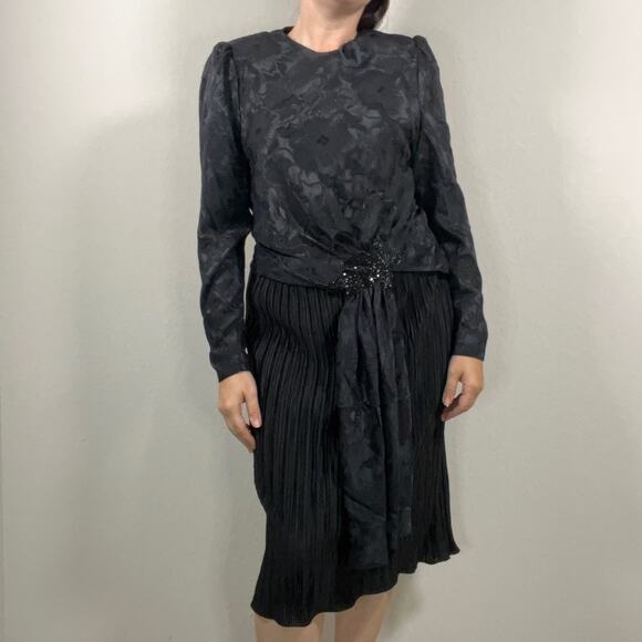 Vintage 80s Kathy J Black Midi Dress - Picture 1 of 10